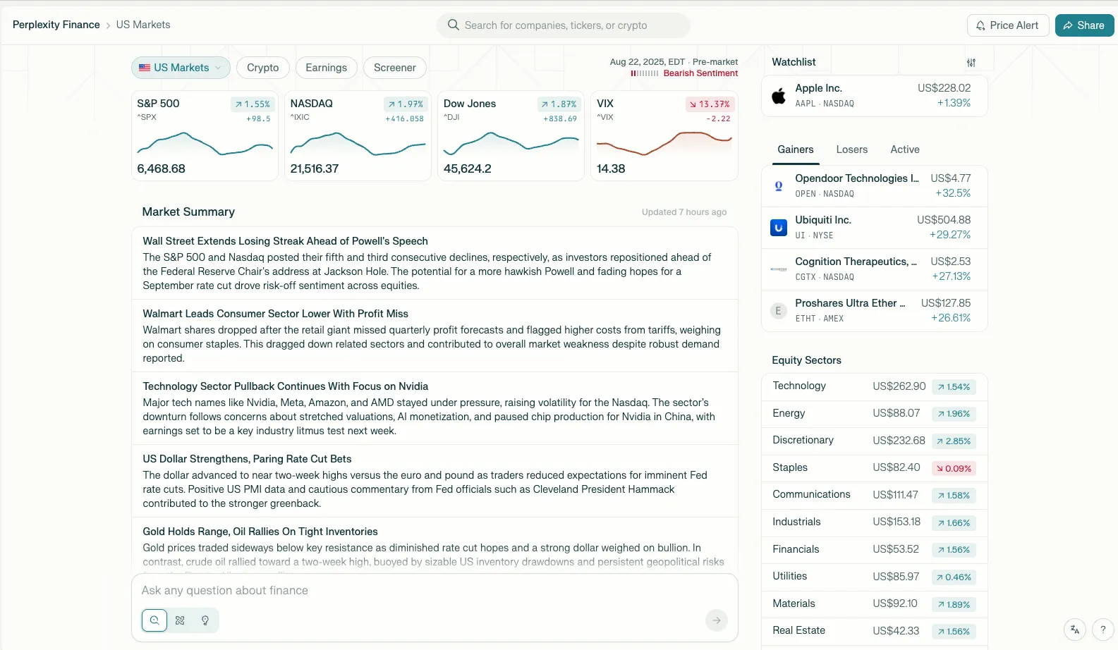 Perplexity homepage